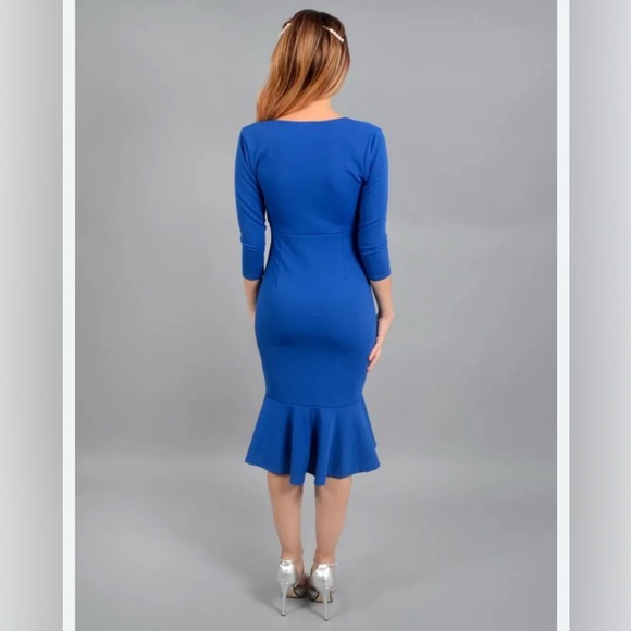 NWT Vfshow Women's Solid Blue 3/4 Sleeve Mermaid Bodycon Dress Size Small - Picture 2 of 15